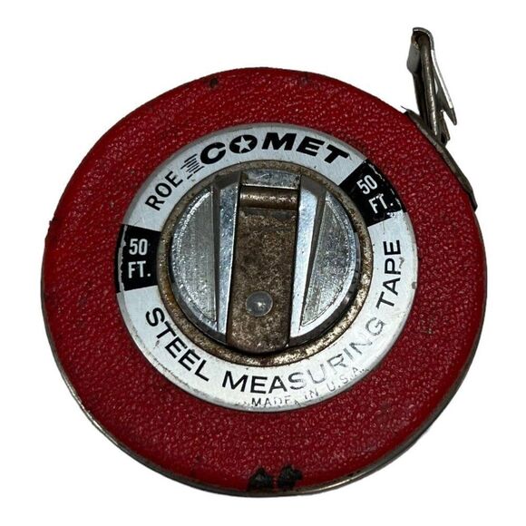 Vintage ROE Comet 50 Ft. Steel Measuring Tape Measure Made In U.S.A. Red Ruler - Picture 1 of 3